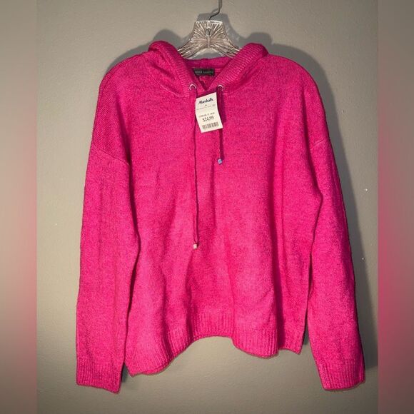 Vince Camuto Pink Barbiecore Ribbed Hooded Sweater Medium New #721 - Picture 1 of 5